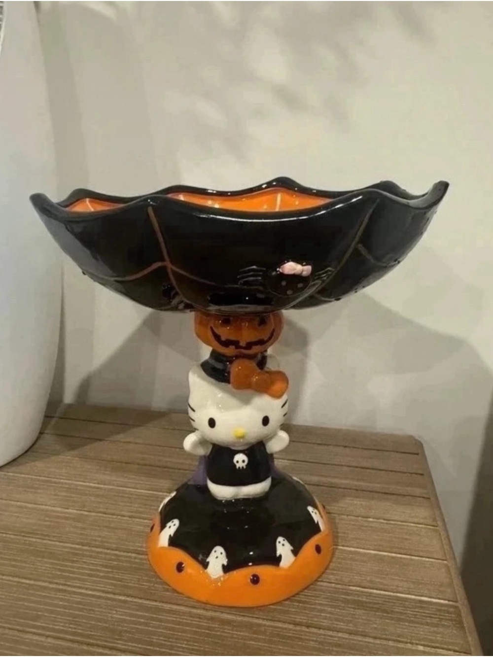 Blue Sky Clayworks Hello Kitty Halloween Spiderweb Pedestal Candy Bowl Dish
